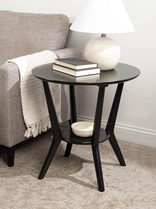 Kate and Laurel Nylah Round Wooden Side Table; 24 x 24 x 24; Black; Modern Tiered Circle Living Room Table with Solid Wood Construction for Use as Bedroom Nightstand