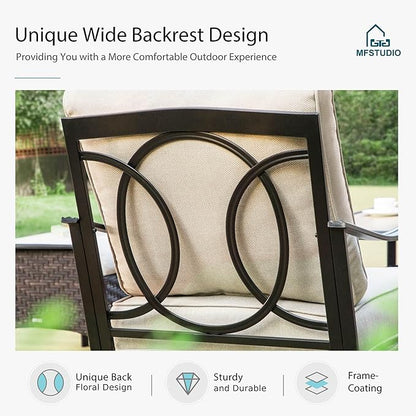 MFSTUDIO 7 PCS Outdoor Patio Furniture Set, Metal Outdoor Conversation Set, Rattan Wicker Patio Sectional with 2 x Fixed and Rocking Single Sofa, 3-Seat Sofa, 2 x Ottoman, Beige