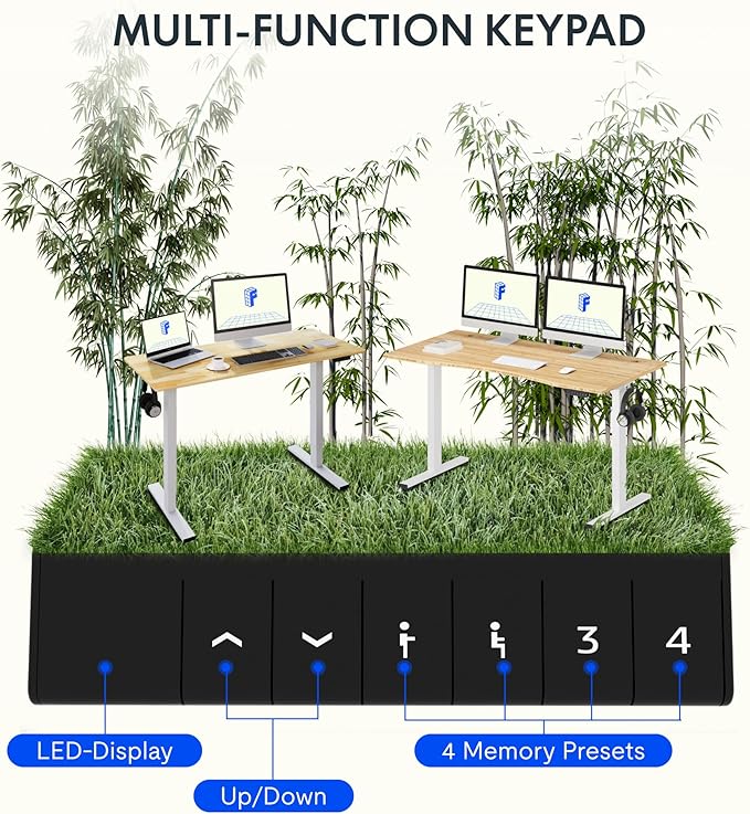 FLEXISPOT EN1 Bamboo Standing Desk, 48 x 24 Inches Whole-Piece Electric Height Adjustable Desk, Home Office Table Stand up Desk (White Frame + Bamboo Top, 2 Packages)