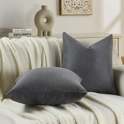 FUTEI Dark Grey Chenille Throw Pillow Covers 26x26 Inch Set of 2,Soft Wide Chevron Textured Euro Pillow Shams,Farmhouse Home Decor for Couch Bed Living Room