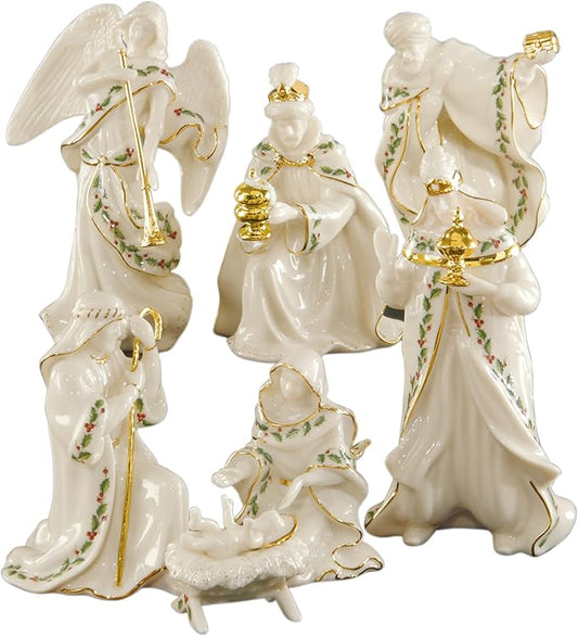 Lenox Figurine, 7-Piece Mini Nativity Set, Made Of Porcelain with 24K Gold Accent, Christmas Decoration, Christmas Decor Indoor, Winter Decor for Home, Table Decoration (Ivory, 7 Piece, 4-Inch Height)
