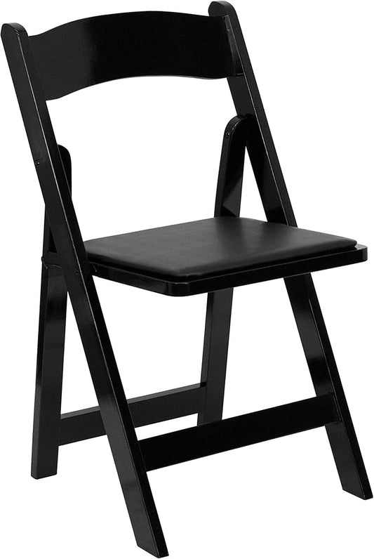 Flash Furniture HERCULES Series Black Wood Folding Chair with Vinyl Padded Seat