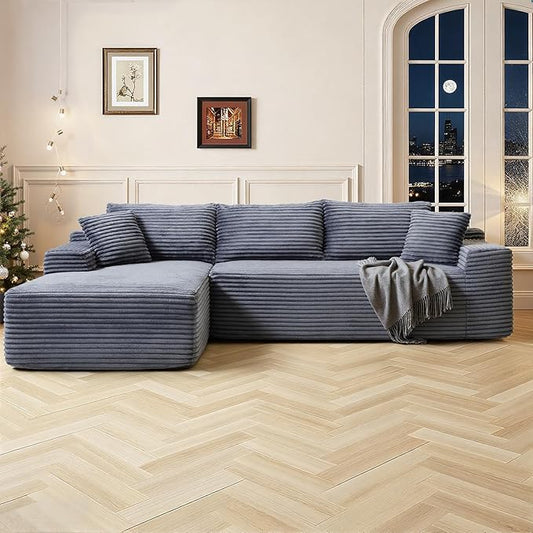 95 Inch Cloud Sectional Couch,Modular Sectional Sofa with Deep Seat,Modern Corduroy Boneless Couches with L-Shape Chaise for Living Room Bedroom,No Assembly Required (Grey, Left Facing Chaise)
