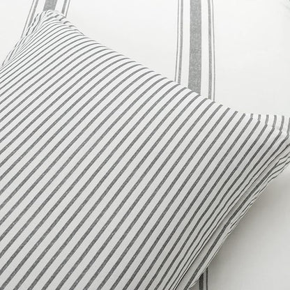 Lush Decor Farmhouse Stripe Reversible Cotton Comforter Set , 2 Piece Set, Twin XL, Dark Gray - Twin Bedding Set - Dorm Decor - Striped Comforter For Kids Or Teens - Modern Farmhouse Bedroom Decor