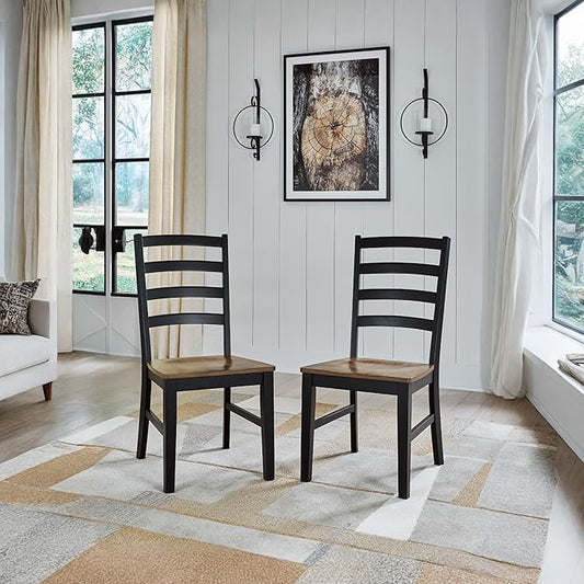 Signature Design by Ashley Wildenauer Armless Dining Chair, Set of 2, Ladderback Design, 19" W x 23.25" D x 39" H, Black & Light Brown with 2-Tone Finish