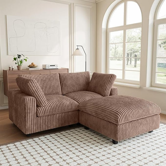 Modular Sectional Sofa, L Shaped Sofa with Ottoman, 78.74" Oversized Loveseat, Plush Deep Seat Sleeper Couches for Living Room, Apartment, Couch Cushion Covers Removable, Brown
