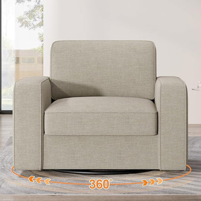 Swivel Accent Sofa Chair Set of 4, Modern Comfy Oversized Upholstered Cushion Back Armchair in Linen 1pcs for Living Room, Bedroom, Reading Room(Beige)