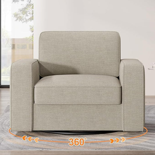 Swivel Accent Sofa Chair Set of 4, Modern Comfy Oversized Upholstered Cushion Back Armchair in Linen 1pcs for Living Room, Bedroom, Reading Room(Beige)