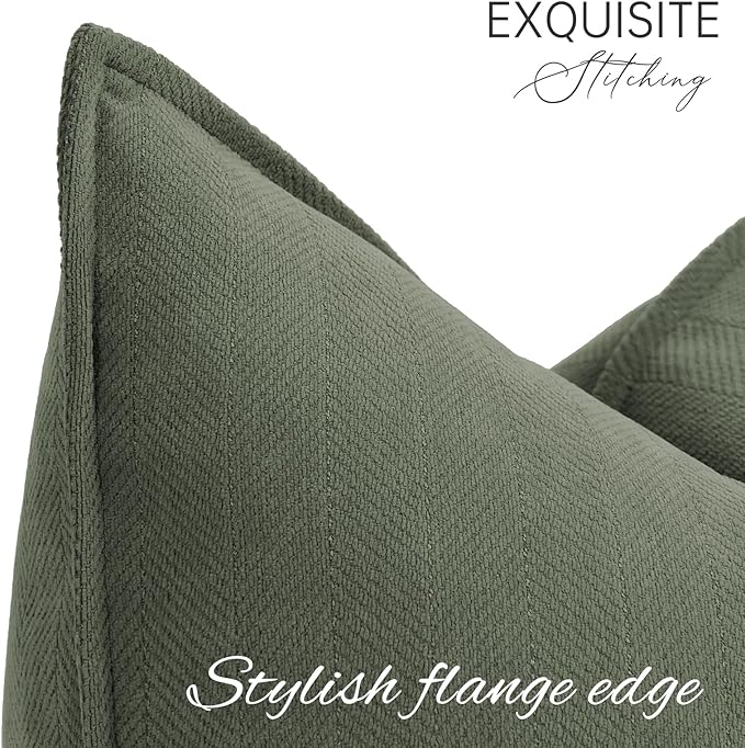 ZWJD Army Green Pillow Covers 22x22 Set of 2 Chenille Throw Pillow Covers with Elegant Design Soft and Luxurious Decorative Throw Pillows for Couch, Bed, and Home Decor