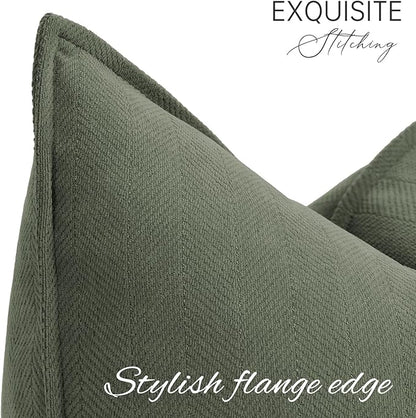 ZWJD Army Green Pillow Covers 24x24 Set of 2 Chenille Throw Pillow Covers with Elegant Design Soft and Luxurious Decorative Throw Pillows for Couch, Bed, and Home Decor