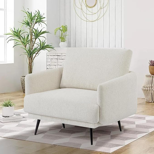 Oversized Accent Chair for Living Room Chairs Reading Arm Chair Comfy Modern Single Sofa Side Chairs with Metal Legs & Soft Cushion for Bedroom, Waiting Room (Chenille Oatmeal, Set of 1)