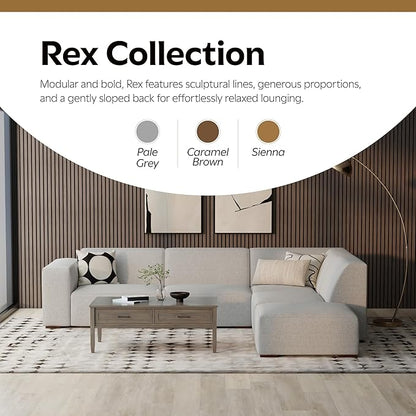 SIMPLIHOME Rex Left Corner Sectional Modular Sofa and Ottoman Set in 100% Recycled Polyester Tightly Woven Performance Fabric, Pale Grey, 116-inch-wide L-Shaped Sofa and 34-inch-Wide Ottoman