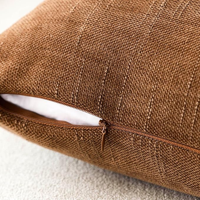 Foindtower Pack of 2 Soft Textured Throw Decorative Pillow Covers Square Accent Solid Cushion Cover Cozy Farmhouse Pillow Case with Zippe for Couch Sofa Bed Living Room 18x18 Inch, Bronze