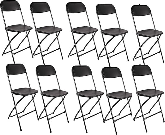 BTEXPERT Set of 10,Black Plastic Folding Chair Steel Frame Commercial High Capacity Event Chair Lightweight Set for Office Wedding Party Picnic Kitchen Dining Church School