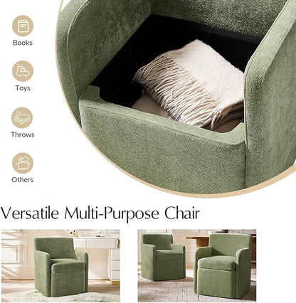 HULALA HOME Upholstered Dining Chair with Smooth-roling Castors, Modern Fabric Side Dining Room Chairs with Built-in Storage, Multi-Purpos Kitchen Chairs for Living Room, Moss