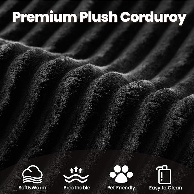 32.7'' Corner Seat for Modular Sectional Sofa, Deep Seat Upholstered Convertible Sleeper Sofas, L/U/V Shaped Plush Corduroy Cloud Couch for Living Room Apartment, Black