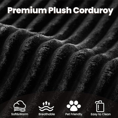 32.7'' Corner Seat for Modular Sectional Sofa, Deep Seat Upholstered Convertible Sleeper Sofas, L/U/V Shaped Plush Corduroy Cloud Couch for Living Room Apartment, Black