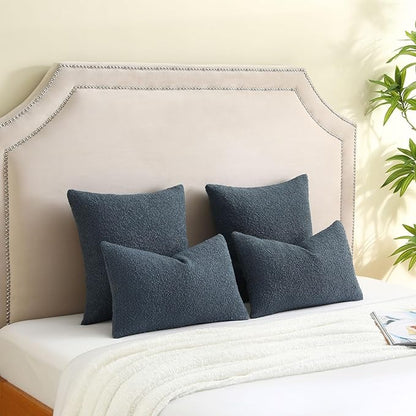 FUTEI Pack of 2 Haze Blue Decorative Throw Pillow Covers 22x22 Inch Soft Cozy Solid Boucle Textured Cushion Case,Modern Home Decor for Couch Bed Living Room