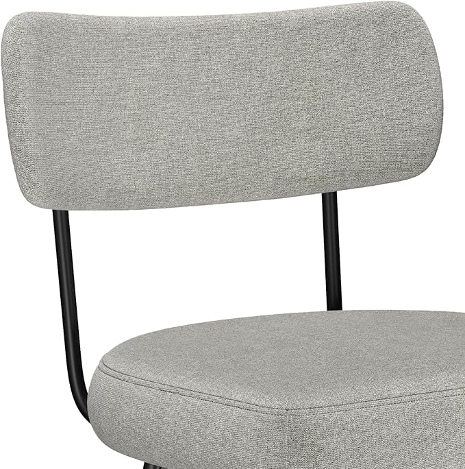 SIMPLIHOME Giselle Counter Stools (Set of 2) - 24 Inch Seat Height Swivel Upholstered Metal Kitchen Stools in Light Grey Polyester Linen, Contemporary Modern Seating with Padded Seat and Backrest