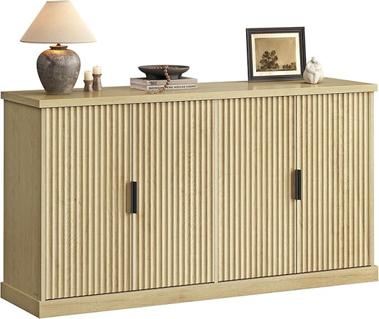 VASAGLE MAXE Collection - Buffet Cabinet, Fluted Console Cabinet, Sideboard with Adjustable Shelves, Mid Century Modern Buffet Table, 15.8 x 58.3 x 31.5 Inches, Oak Beige UBBK382Y01S