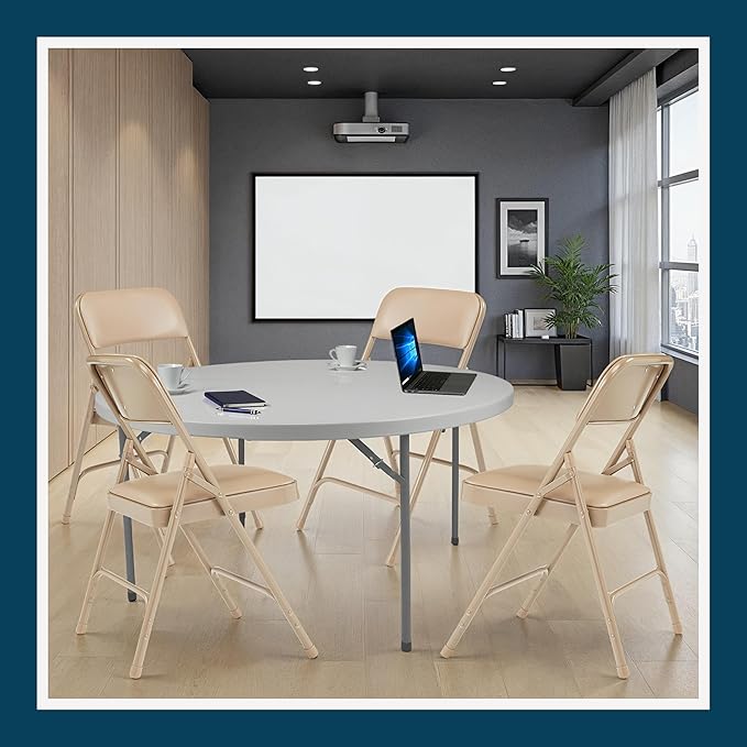 OEF Furnishings OEF1200 Series Premium Heavy Duty Vinyl Padded Folding Chairs, Commercial Grade 500 lb Capacity (4-Pack, French Beige)
