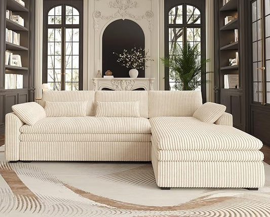 Belffin Large Modular Sectional Sofa with Deep Chaise, 104" Corduroy L Shaped Couch with 9" Soft Dual-Layer Seats Cushion for Living Room, Apartment, Beige
