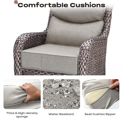 Rilyson 4 Piece Outdoor Patio Swivel Rocker Chairs, Waterproof Wicker, High Back, Deep Seating, Wide Armrest, Upgraded 6 inch Thick Cushions, Ideal for Deck Porch Backyard, Brown/Beige