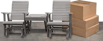 DutchCrafters Modern Horizontal Slat High Back Poly Double Glider Chairs with Center Table Outdoor Patio Furniture (White & Cedar)