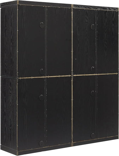Crosley Furniture Essen 2-Piece Glass Door Kitchen Pantry Storage Cabinet Set, Living Room, Entryway, Black