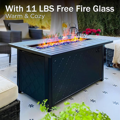 PHI VILLA 4 PCS Patio Furniture with FirePit Table, Outdoor Furniture Set with 1 x 45“ Metal Firepit Table, 1 x 3 Seater Cushioned Deep Seating Bench & 2 x Swivel Sofa Chairs