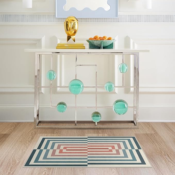RUGGABLE x Jonathan Adler Machine Washable Modern Area Rug – Op Art Teal 2x3, Stain-Resistant, Non-Slip – Small Rugs for Living Room, Bedroom, Hallway, Entryway & Bathroom–with Cushioned Pad