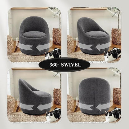 360° Swivel Accent Chair, Mid-Century Modern Chair with Hidden Storge, Small Swivel Chair with Arms for Living Room/Office-Dark Grey