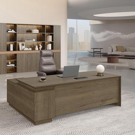 L-Shaped Executive Desk with Reversible Cabinets, Lockable Drawers & Cable Management – Large Wood Office Desk for Home or CEO Office(Walnut,63" L*32" W*30" H)