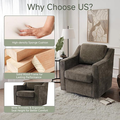 UIXE Swivel Accent Chair Set of 2, Chenille Upholstered Arm Chair for Living Room, Modern Club Armchair Comfy Single Sofa Bedroom Reading Seat with Lumbar Pillow - Coffee