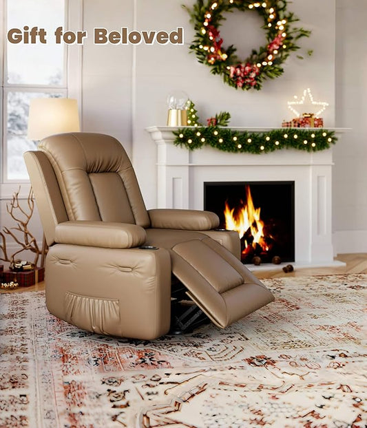 GarveeHome Electric Lift Recliner Chair - Heat and Massage, PU Leather Power Lift Recliner for Elderly & Mobility Impaired, Adjustable Back and Legs, Heavy Duty Lift Chair for Seniors