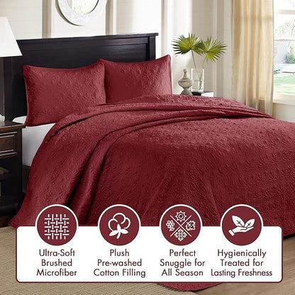 Madison Park Quebec Queen Size Quilt Bedding Set - Red , Damask – 3 Piece Bedding Quilt Coverlets – Ultra Soft Microfiber Bed Quilts Quilted Coverlet