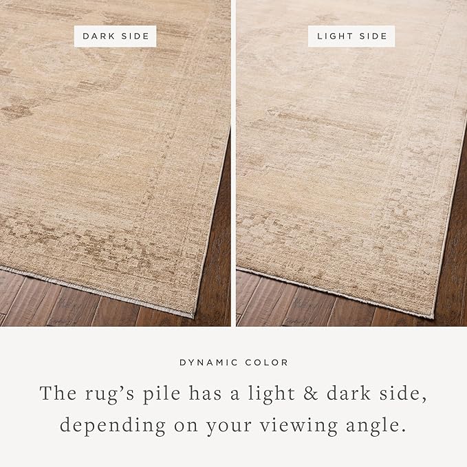 Loloi Chris Loves Julia Palma Collection PLM-07 Wheat/Taupe 6'-3" x 9'-6" Fringe Area Rug Vintage Style Boho Living Room Bedroom Carpet
