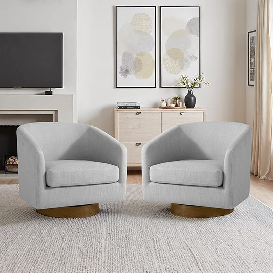 Lumibee Swivel Accent Chairs Set of 2, Chenille Fabric Swivel Barrel Chairs for Living Room, Modern Comfy Upholstered Round Armchairs Single Sofa Chairs for Bedroom, Club-Cool Gray