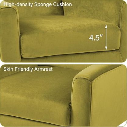 Accent Chair, Mid-Century Modern Velvet Fabric Chairs with Arms for Living Room, Comfy Upholstered Club Single Sofa Armchair for Bedroom Waiting Room with Solid Wood Frame (Velvet Green, Set of 2)