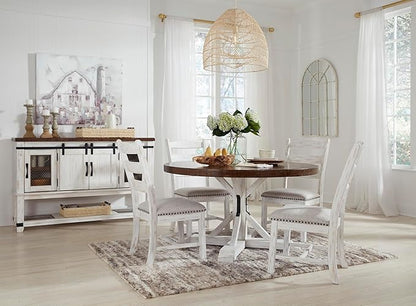 Signature Design by Ashley Valebeck Farmhouse Dining Room Server or Buffet Cabinet, White & Brown