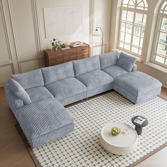 Sectional Couches for Living Room, U Shaped Couch with Chaise Ottoman, 6 Piece Modular Sectional Cloud Couch with Removable Covers, Modern Modular Sofa for Home Office, Gray