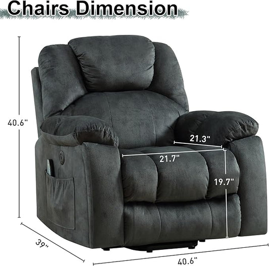 Bonzy Home Power Lift Recliner Chair with Massage and Heating, Lift Chairs Recliner for Elderly, Upholstered Comfy Power Lift Chair with 2 Hidden Cup Holders, Side Pockets, USB Port,Dark Grey