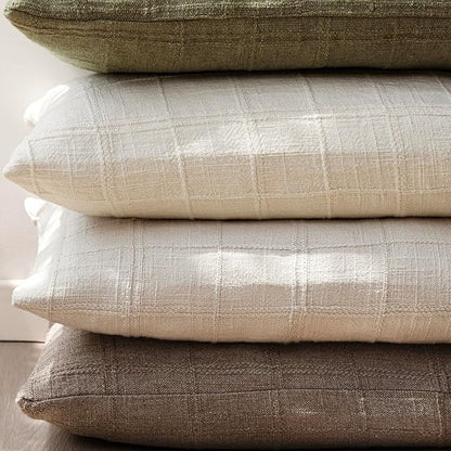 Foindtower Set of 2 Decorative Linen Check Throw Pillow Covers Neutral Farmhouse Vintage Cushion Covers Modern Boho Home Decor for Sofa Chair Couch Bedroom Living Room,16×16 Inch,Taupe Grey