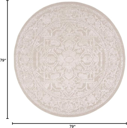 SAFAVIEH Reflection Collection Area Rug - 6'7" Round, Cream & Ivory, Non-Shedding & Easy Cleaning, Ideal for Living Room, Bedroom (RFT665D)