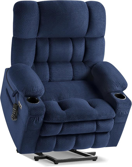 Tami Tami Dual Motor Power Lift Chair Recliner for Elderly with Massage and Heat, Infinite Position Electric Lift Recliner with Adjustable Headrest, USB (T6015 - Plush Fabric, Navy Blue, Oversized)