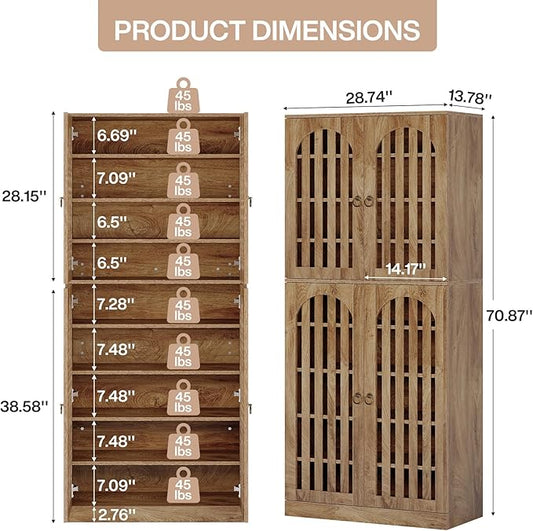 Tribesigns 70.86" Tall Shoe Storage Cabinet with Doors and Shelves, 9-Tier 27-36 Pairs Farmhouse Shoe Organizer Rack for Entryway Hallway Living Room, Closet, Brown