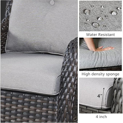 HUMMUH 8pcs Patio Furniture Set Outdoor Swivel Rocker Wicker Patio Chairs,Outdoor Couch with Coffee Table and Ottomans(Brown,Grey)