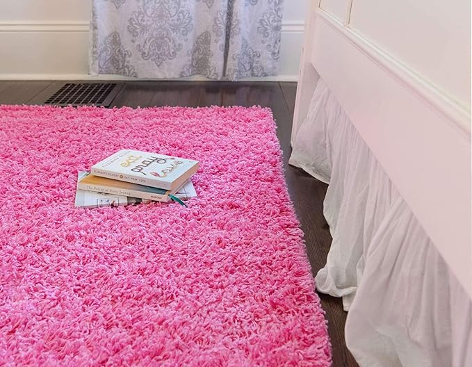 Unique Loom Solid Shag Collection Area Rug (8' Round, Taffy Pink)