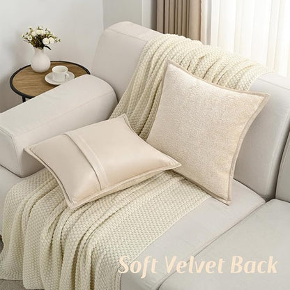 FUTEI Beige Chenille Throw Pillow Covers 16x16 Inch Set of 2,Soft Cozy Bound Edge Design Cushion Case,Home Decor for Couch Bed Living Room