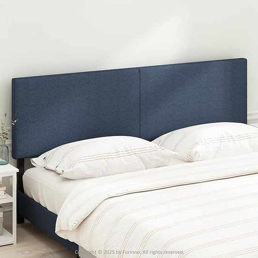 Furinno Roanne Headboard King Size, Plain Upholstered Wooden Headboard, Bed Frame Mount Head Board, Easy Assembly, for Bedroom, Dorm, Blue Denim